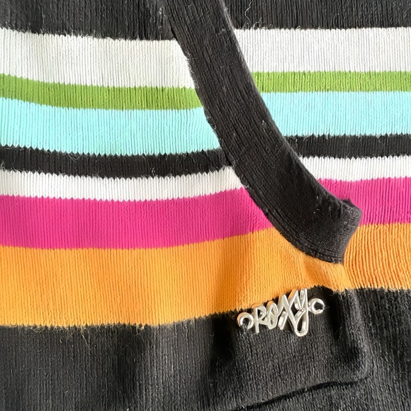 Roxy Hoodie Sweater M Black Multicolor Striped Long Sleeve Kangaroo Pocket Y2K - Picture 5 of 8